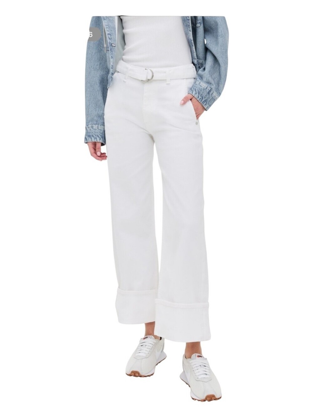 NWT Rag & Bone The Andi Belted High Rise Ankle Wide Leg Jeans Optic White Sz 30